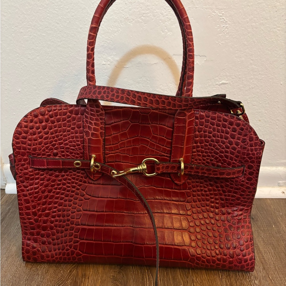Red Crocodile Pattern Satchel- Real Leather
